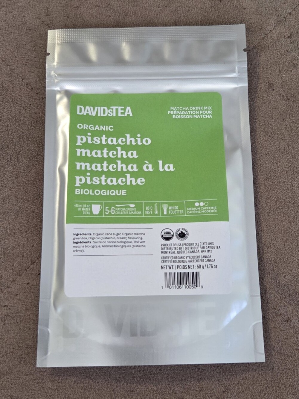 2/$25 Sealed! Davidstea PISTACHIO MATCHA Drink Mix 50g Davids Tea